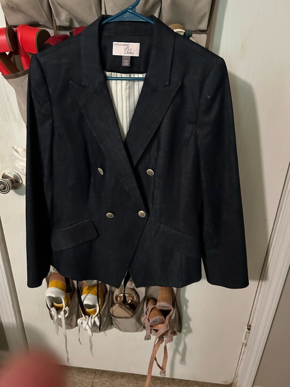 Chelsea28 Double-Breasted Black Blazer with Silver Buttons